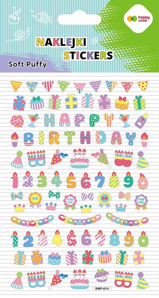 Naklejki 3d Soft Puffy - Happy Birthday, 110x205 mm