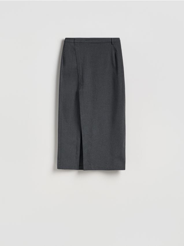 Reserved - Spódnica midi z rozcięciem - szary