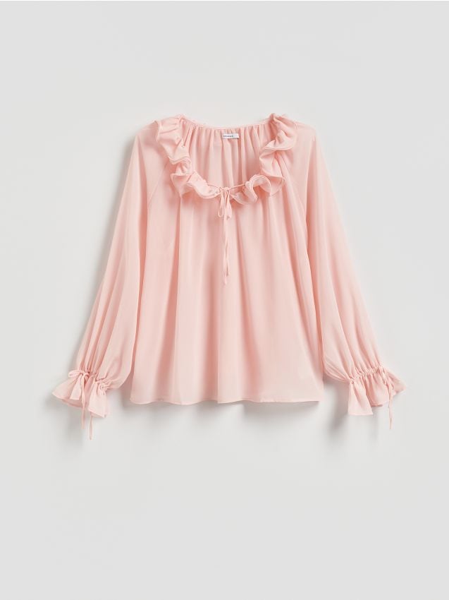 Reserved - Bluzka z falbanami - różowy