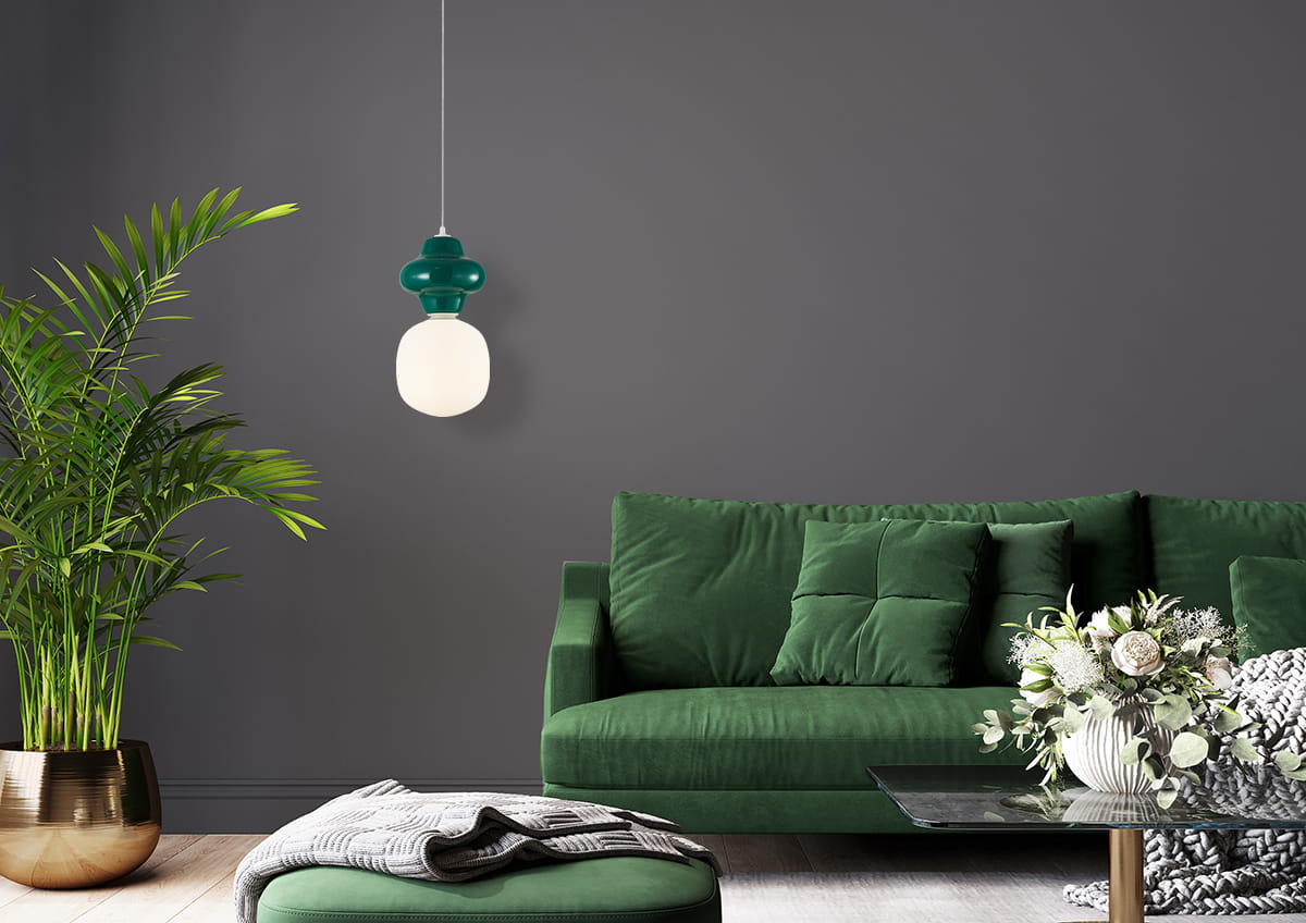 LATERA S lampa wisząca klosz biały zielona ceramika 1xE14 wykończenie białe PND-94331-1S-GRE