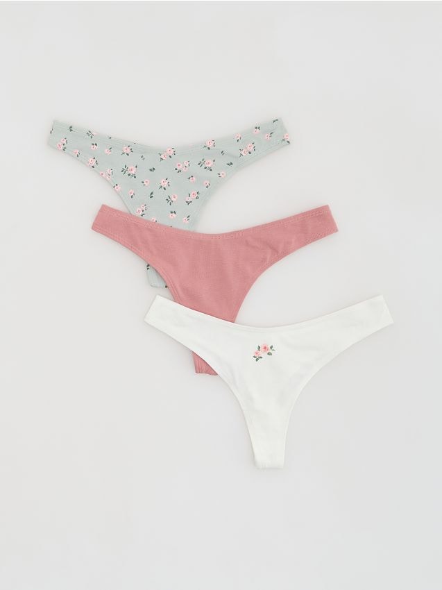 Reserved - Bawełniane majtki stringi 3 pack - wielobarwny