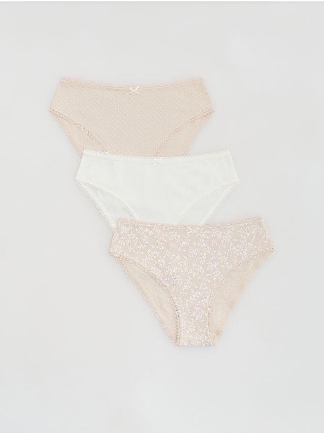 Reserved - Bawełniane majtki figi 3 pack - kremowy