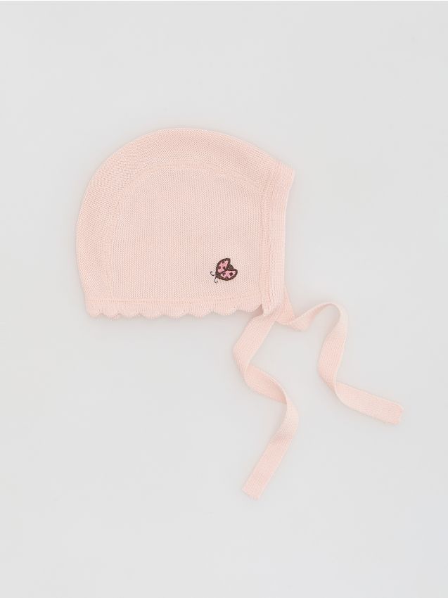 Reserved - Czapka z wełną - pastelowy róż
