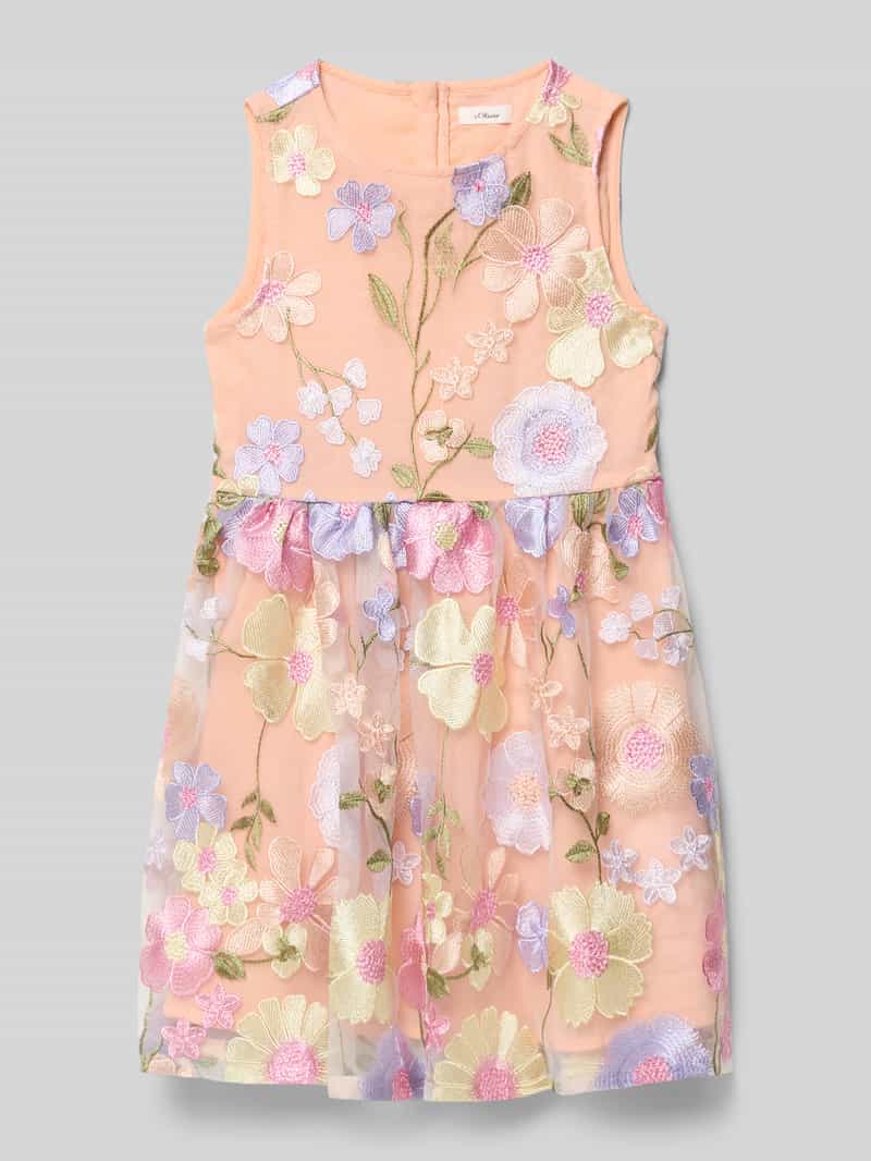 Sukienka szyfonowa taliowana z haftami