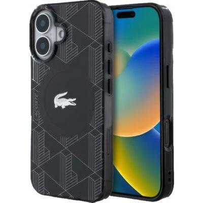 Etui LACOSTE IML Blend Monogram MagSafe do Apple iPhone 16 Plus Czarny