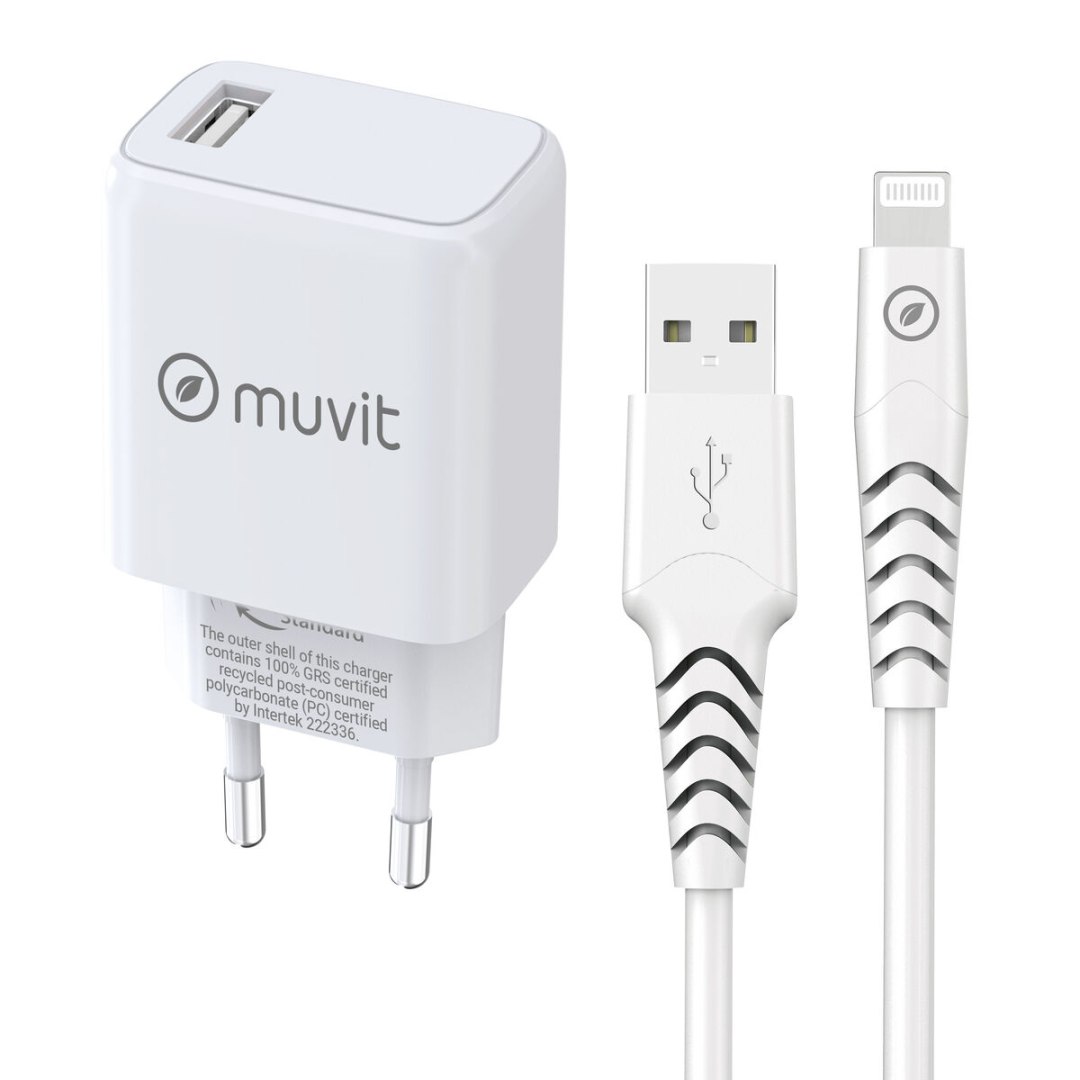 Ładowarka Ścienna + Kabel USB A na USB-C Muvit for Change SN-TC170DS1E150A + DC-006 Biały 12 W