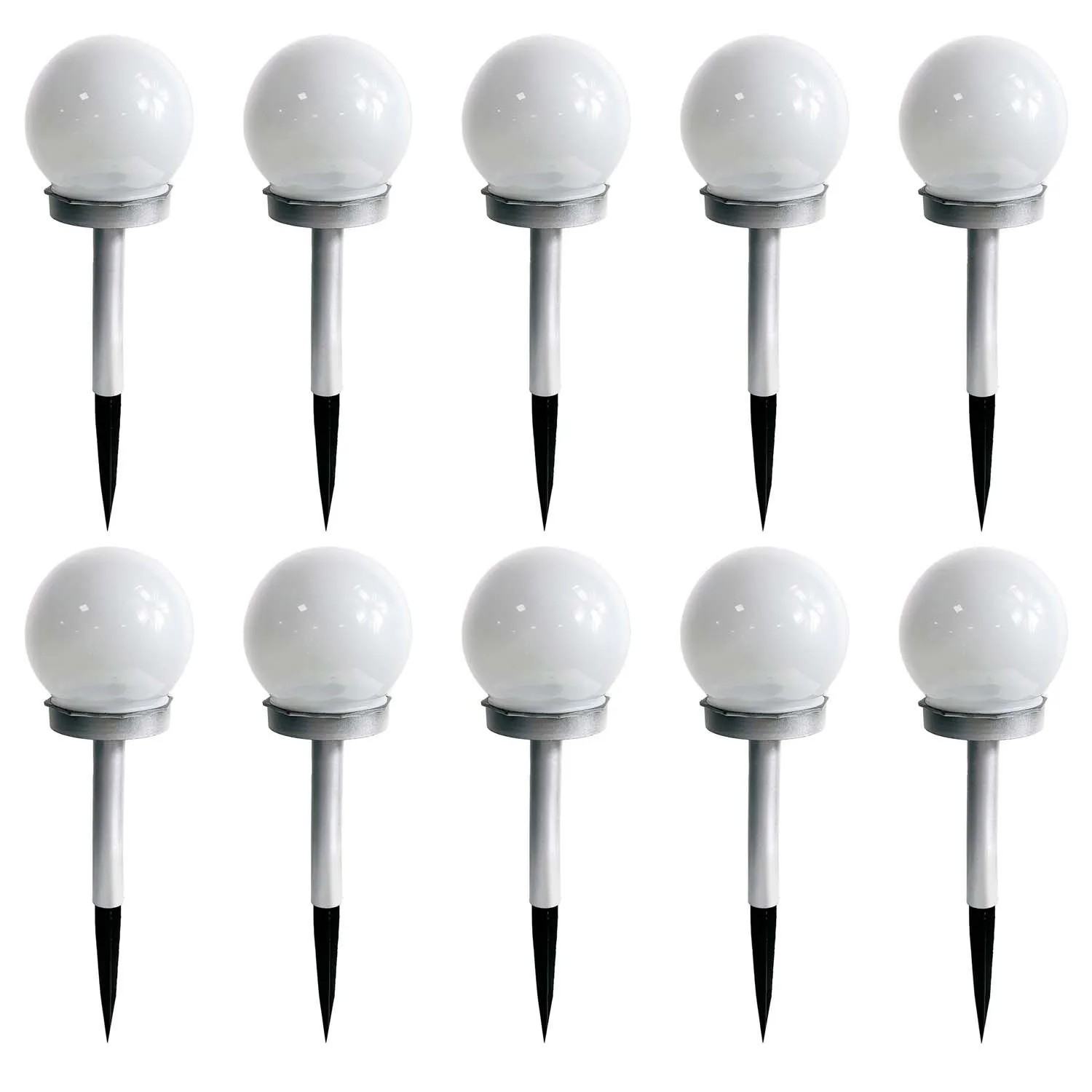 4iQ Zestaw 10 lamp solarnych LED ZENIT srebrnych śr. 10 cm