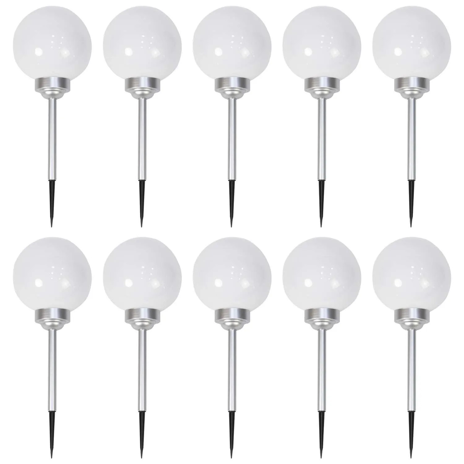 4iQ Zestaw 10 lamp solarnych LED ZENIT srebrnych śr. 20 cm