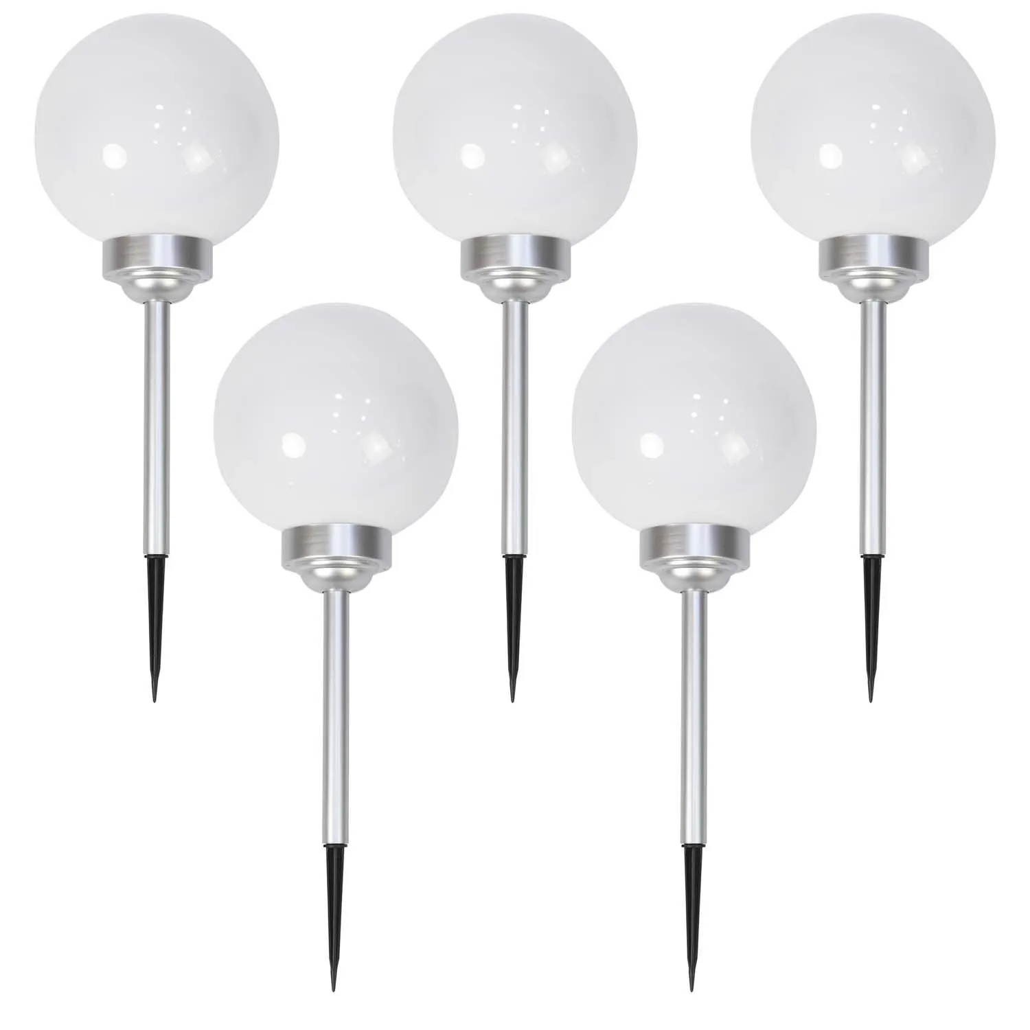 4iQ Zestaw 5 lamp solarnych LED ZENIT srebrnych śr. 20 cm