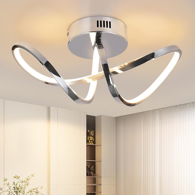 NETTLIFE Lampa sufitowa LED do sypialni nowoczesna, chromowana lampa do sypialni 12W wewnętrzna 3000K ciepła biel
