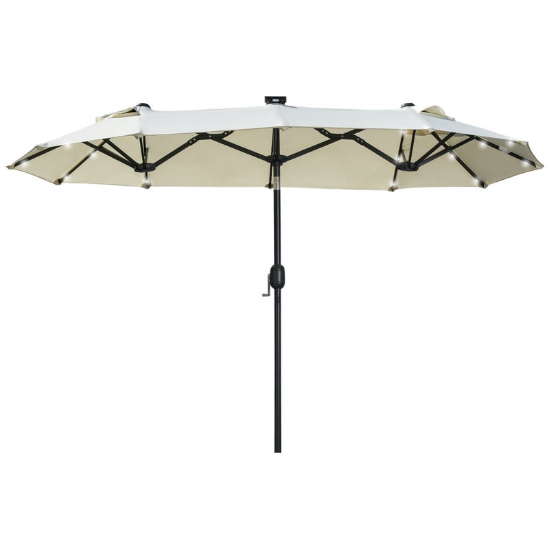 Outsunny Parasol 295 x 219 cm, podwójny parasol z diodami LED, regulowany kąt nachylenia, parasol ogrodowy na patio i basen, poliester i stal, beżowy