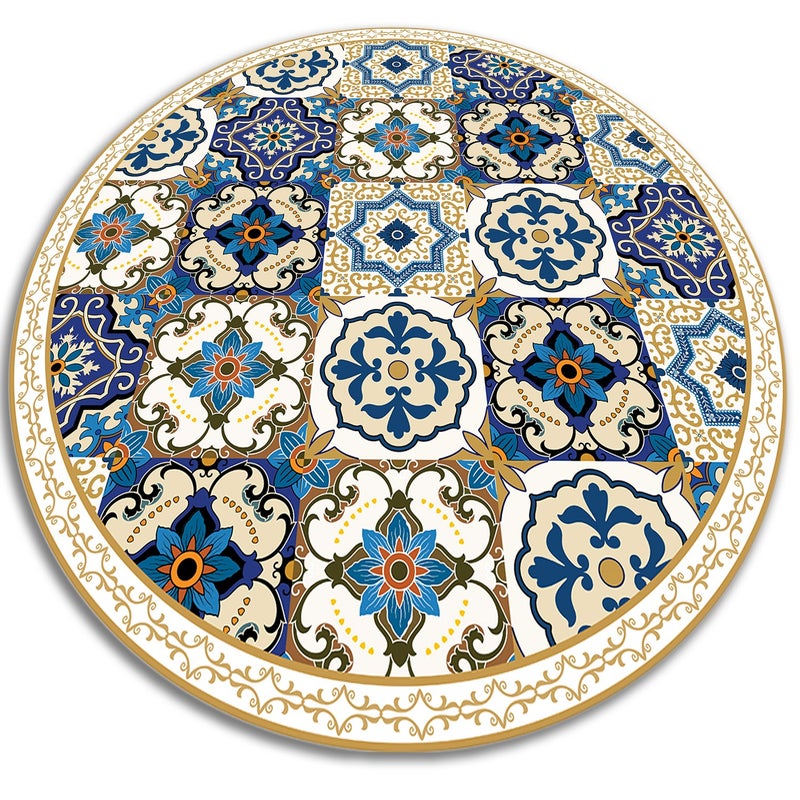 Mały dywan okrągły PCV, portugalskie płytki klasyczna dekoracja 80x80 cm – Tulup