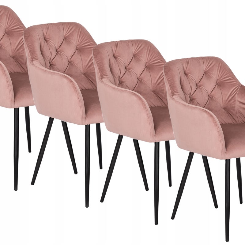 Zestaw Krzesło Tapicerowane Welurowe Kuchenne Glamour Różowe VIKI 4x