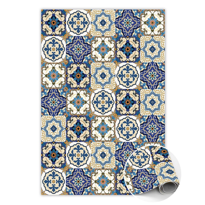 Dywan winylowy portugalskie kafelki, mata winylowa do salonu styl klasyczny 100x150 cm – Tulup