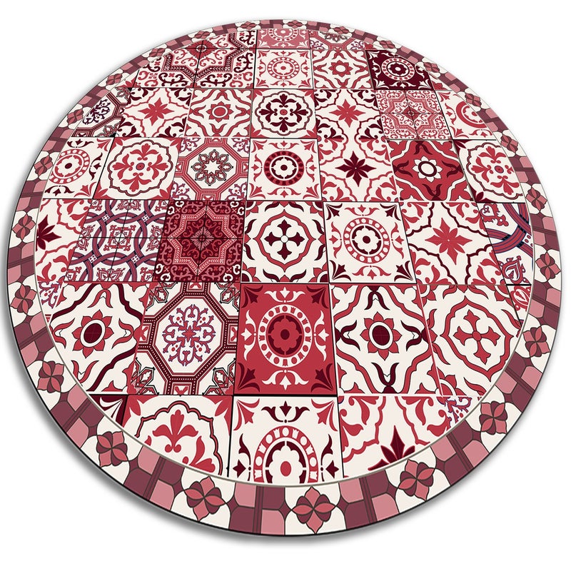 Dywan PCV okrągły, portugalskie kafle klasyczny ozdobny motyw 120x120 cm – Tulup