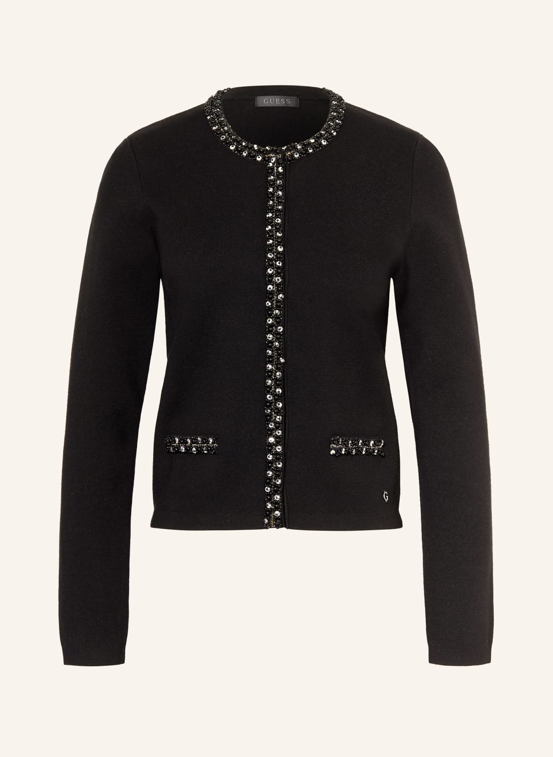 Guess Kardigan Z Ozdobnymi Kamykami I Perełkami schwarz