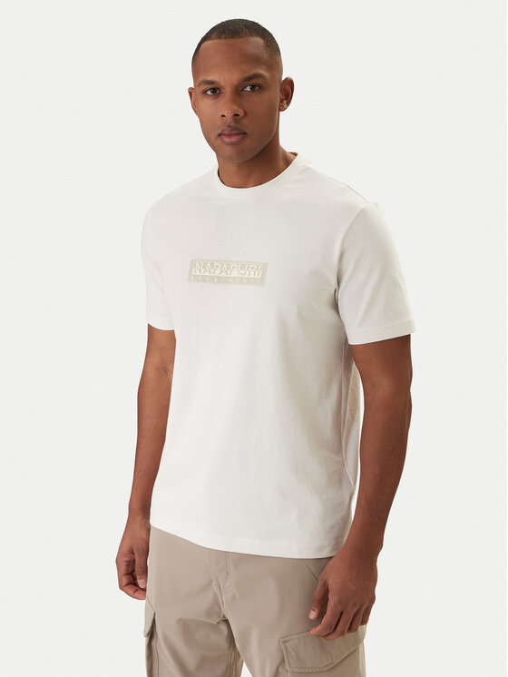Napapijri T-Shirt S-Box Logo NP0A4IFL Écru Regular Fit