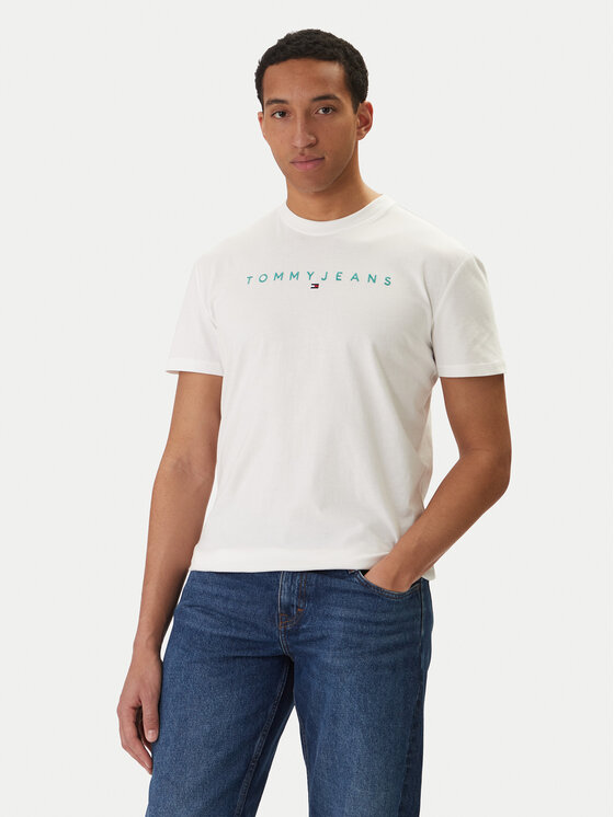Tommy Jeans T-Shirt Linear Logo DM0DM20744 Biały Regular Fit