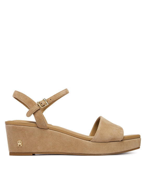 Tommy Hilfiger Sandały Suede Wrapped Mid Wedge FW0FW09235 Brązowy
