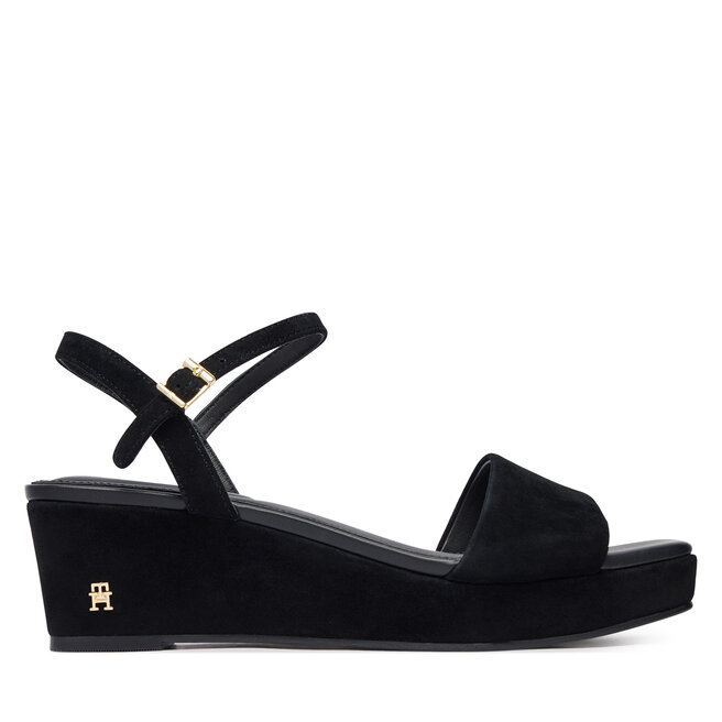 Sandały Tommy Hilfiger Suede Wrapped Mid Wedge FW0FW09235 Czarny