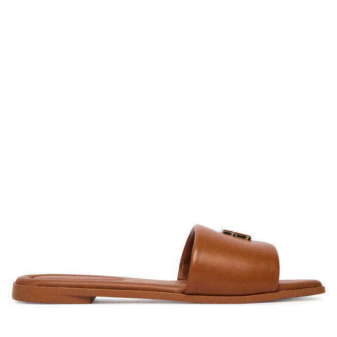 Klapki Tommy Hilfiger Th Logo Hardware Leather Mule FW0FW09292 Brązowy