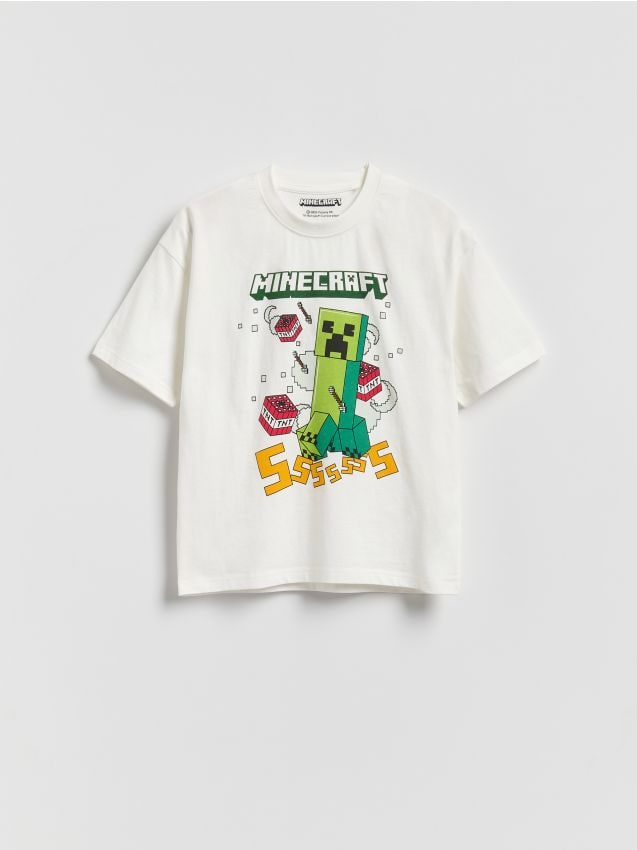 Reserved - Bawełniany t-shirt Minecraft - złamana biel