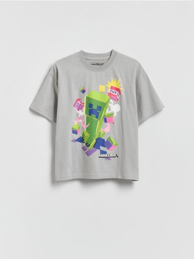 Reserved - Bawełniany t-shirt Minecraft - jasnoszary