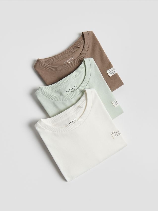 Reserved - Bawełniany t-shirt 3 pack - złamana biel