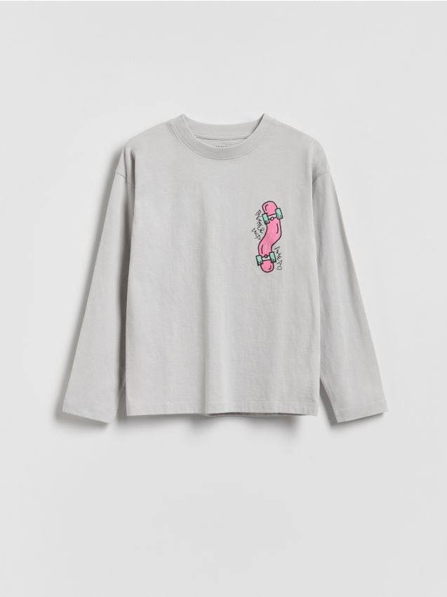 Reserved - Longsleeve z nadrukiem - jasnoszary