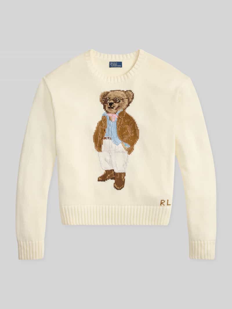 Sweter z dzianiny o kroju regular fit z nadrukiem Polo Bear