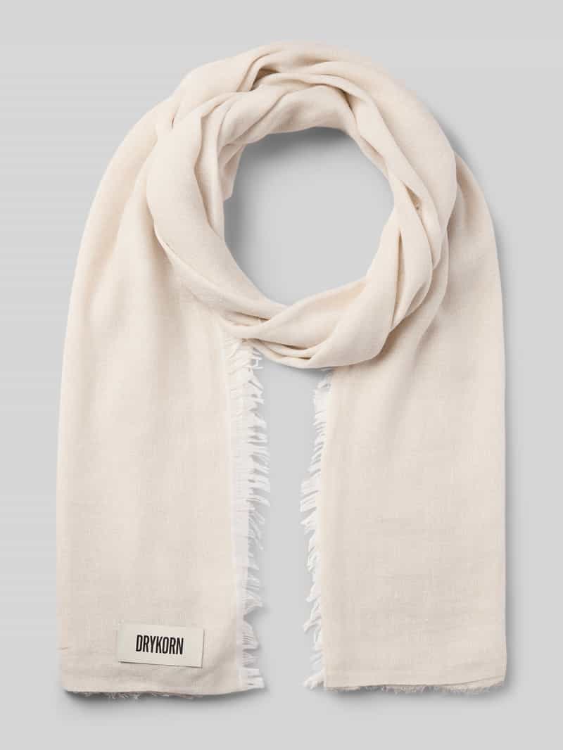 Szal z detalem z logo i frędzlami model ‘PLINA’