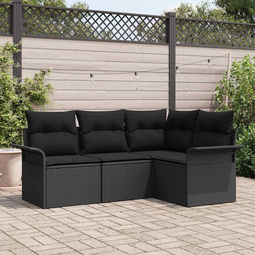 VidaXL Zestaw Sof na Ogród z przechowywaniem 4 pcs Czarny polirattan