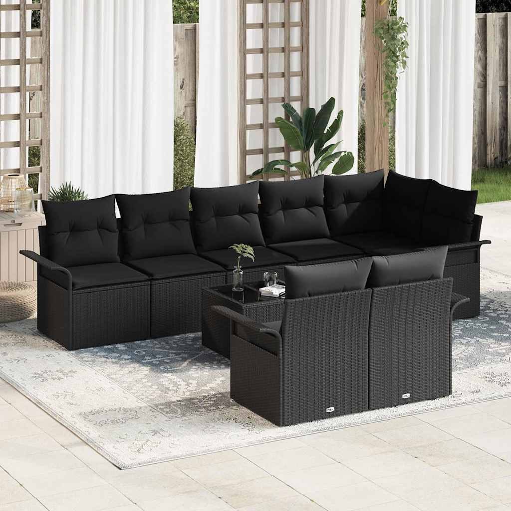 VidaXL Zestaw Sof na Ogród z przechowywaniem 9 pcs Czarny polirattan