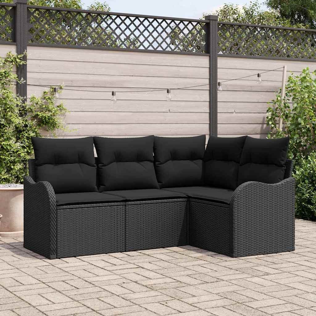 VidaXL Zestaw Sof na Ogród z przechowywaniem 4 pcs Czarny polirattan