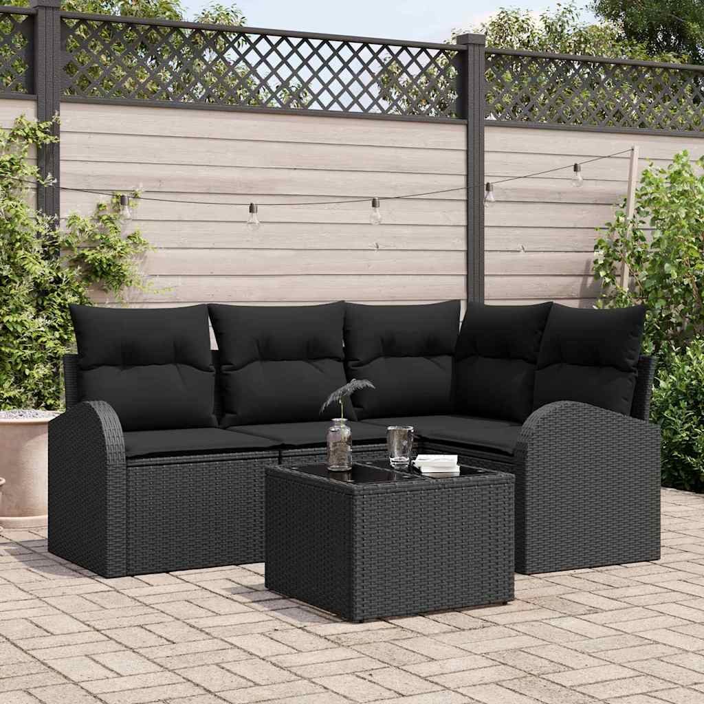 VidaXL Zestaw Sof na Ogród z poduszką 5 pcs Czarny polirattan