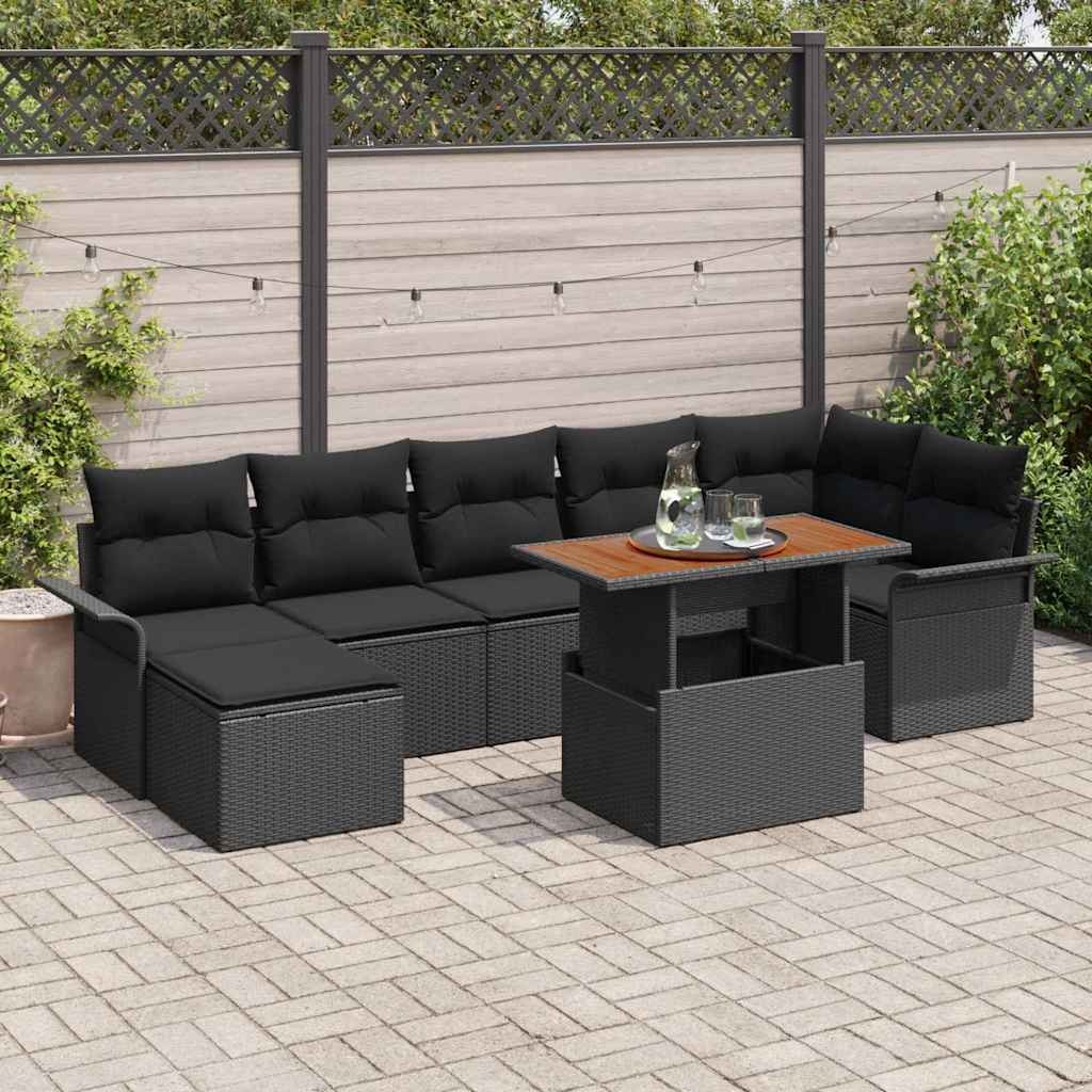 VidaXL Zestaw Sof na Ogród z przechowywaniem 8 pcs Czarny Polirattan