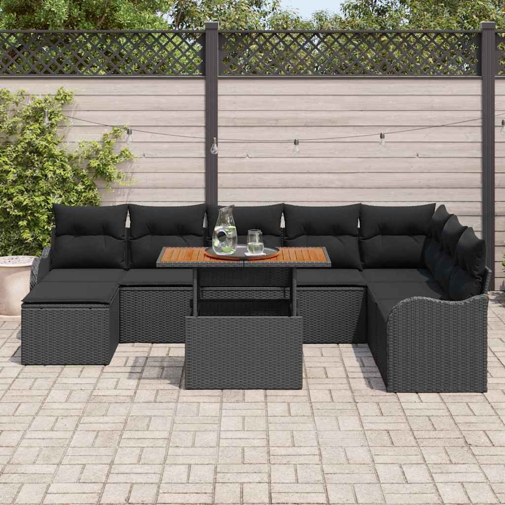 VidaXL Zestaw Sof na Ogród z przechowywaniem 9 pcs Czarny Polirattan