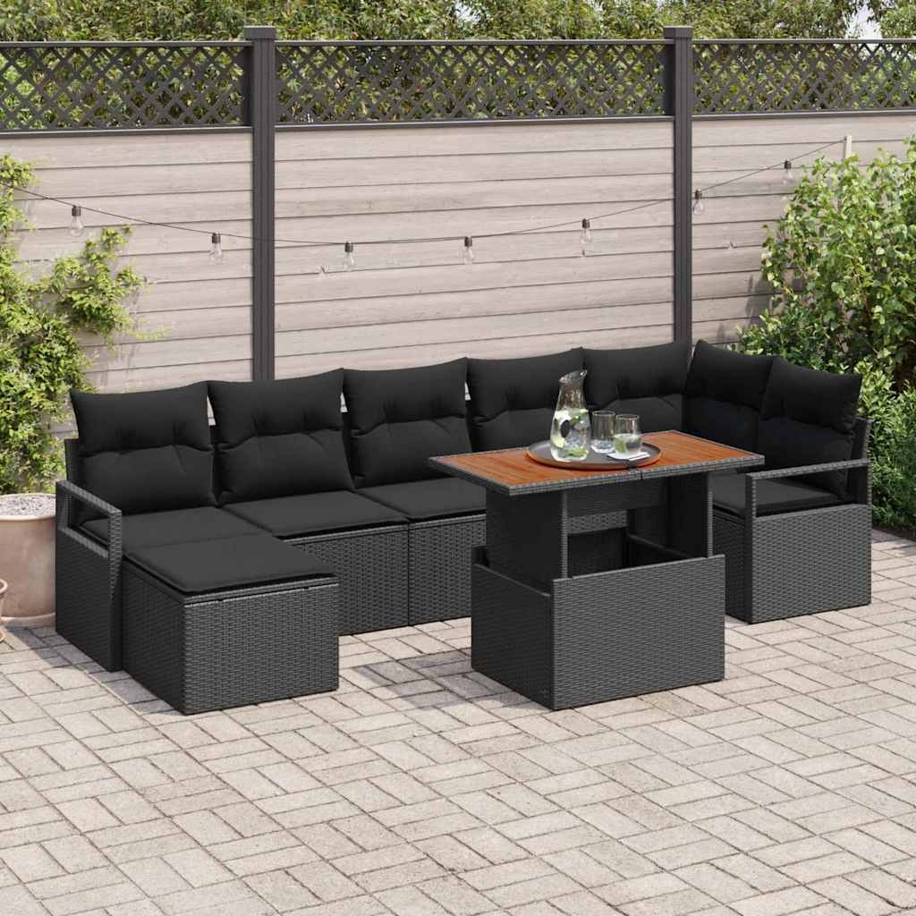VidaXL Zestaw Sof na Ogród z przechowywaniem 8 pcs Czarny Polirattan