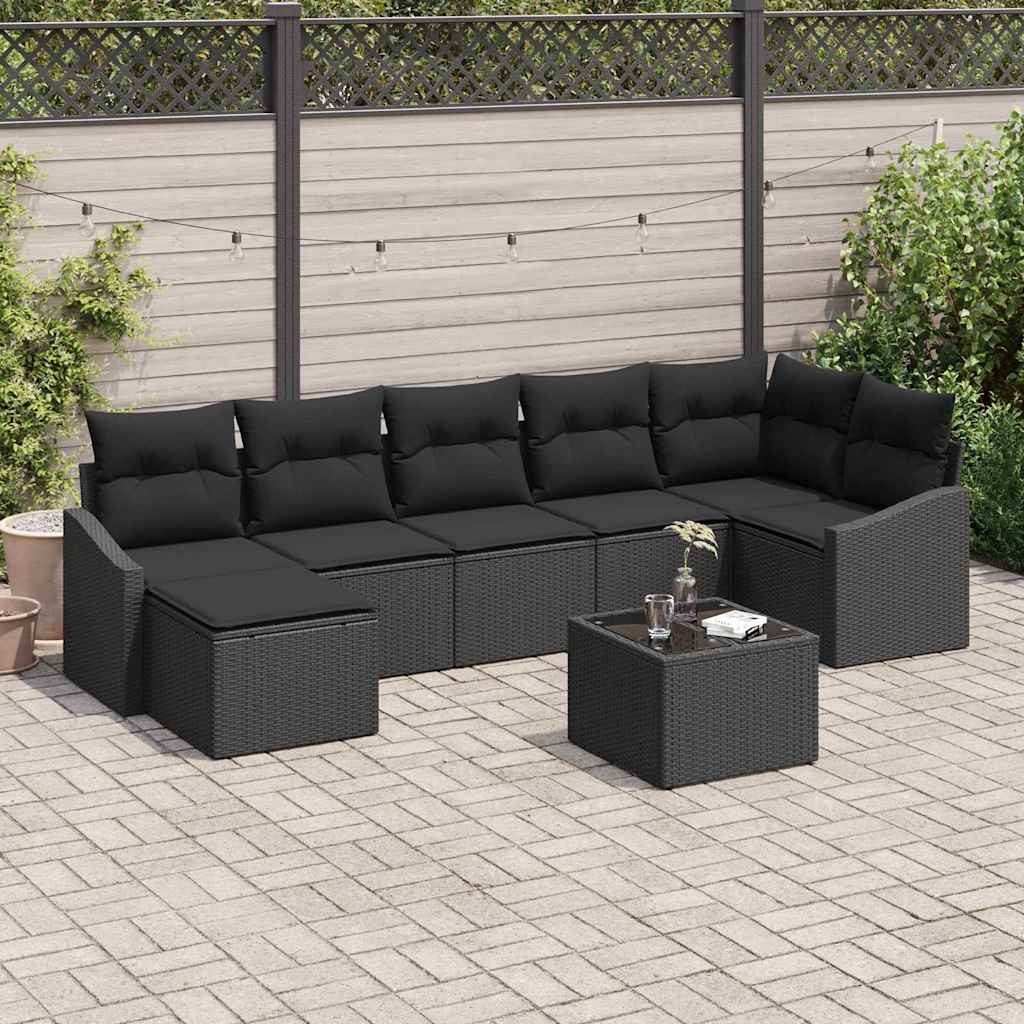 VidaXL Zestaw Sof na Ogród z poduszką 8 pcs Czarny polirattan