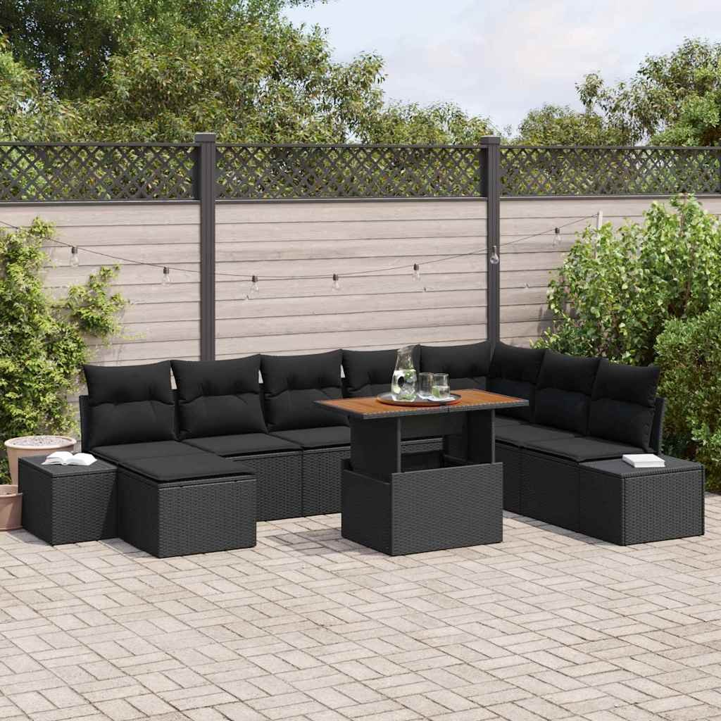 VidaXL Zestaw Sof na Ogród z przechowywaniem 9 pcs Czarny Polirattan