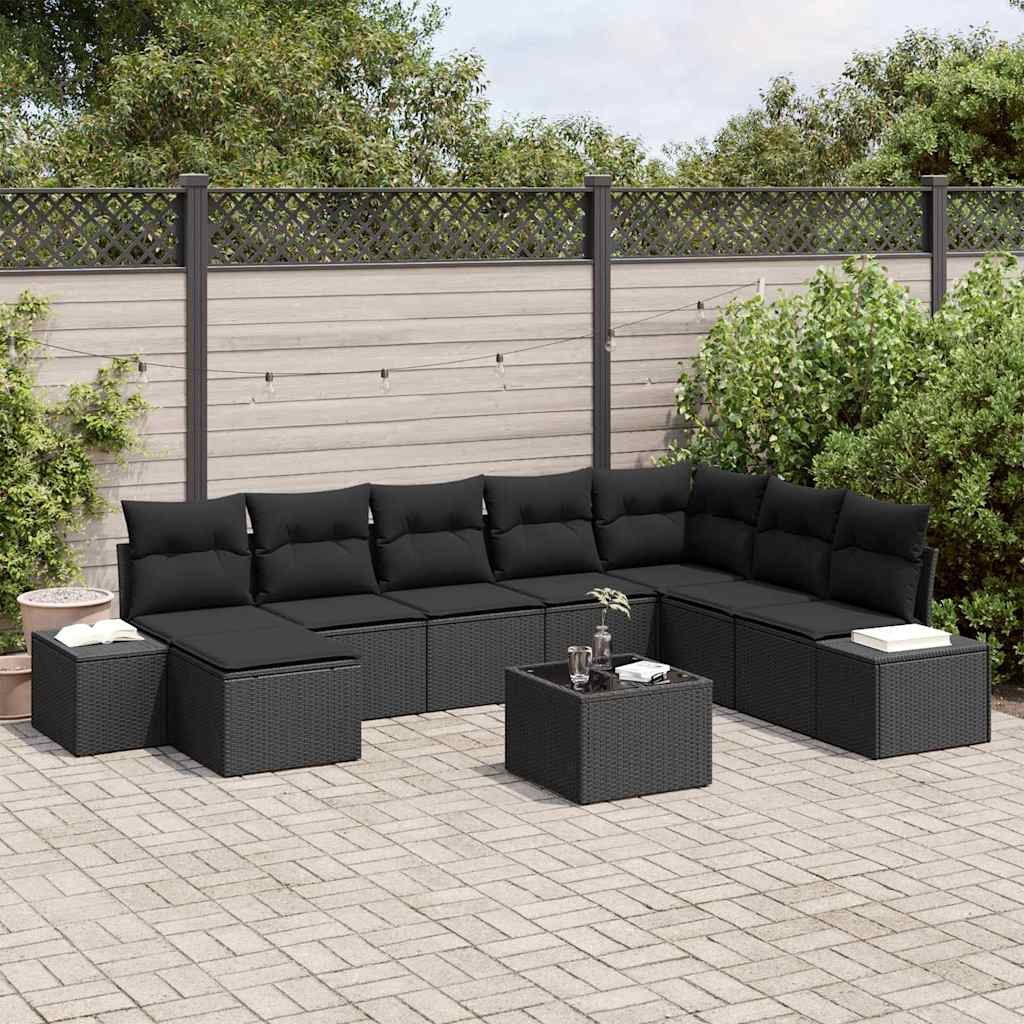 VidaXL Zestaw Sof na Ogród z poduszką 8 pcs Czarny polirattan