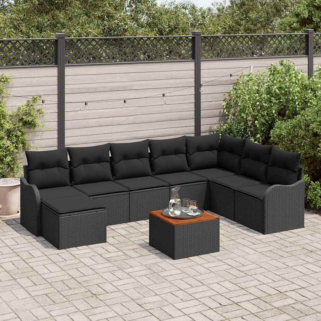 VidaXL Zestaw Sof na Ogród z przechowywaniem 9 pcs Czarny polirattan
