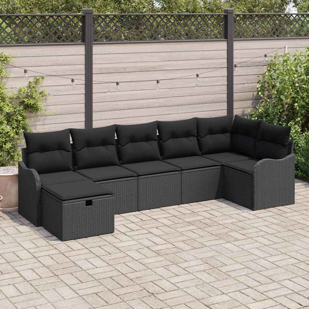 VidaXL Zestaw Sof na Ogród z poduszką 7 pcs Czarny Polirattan