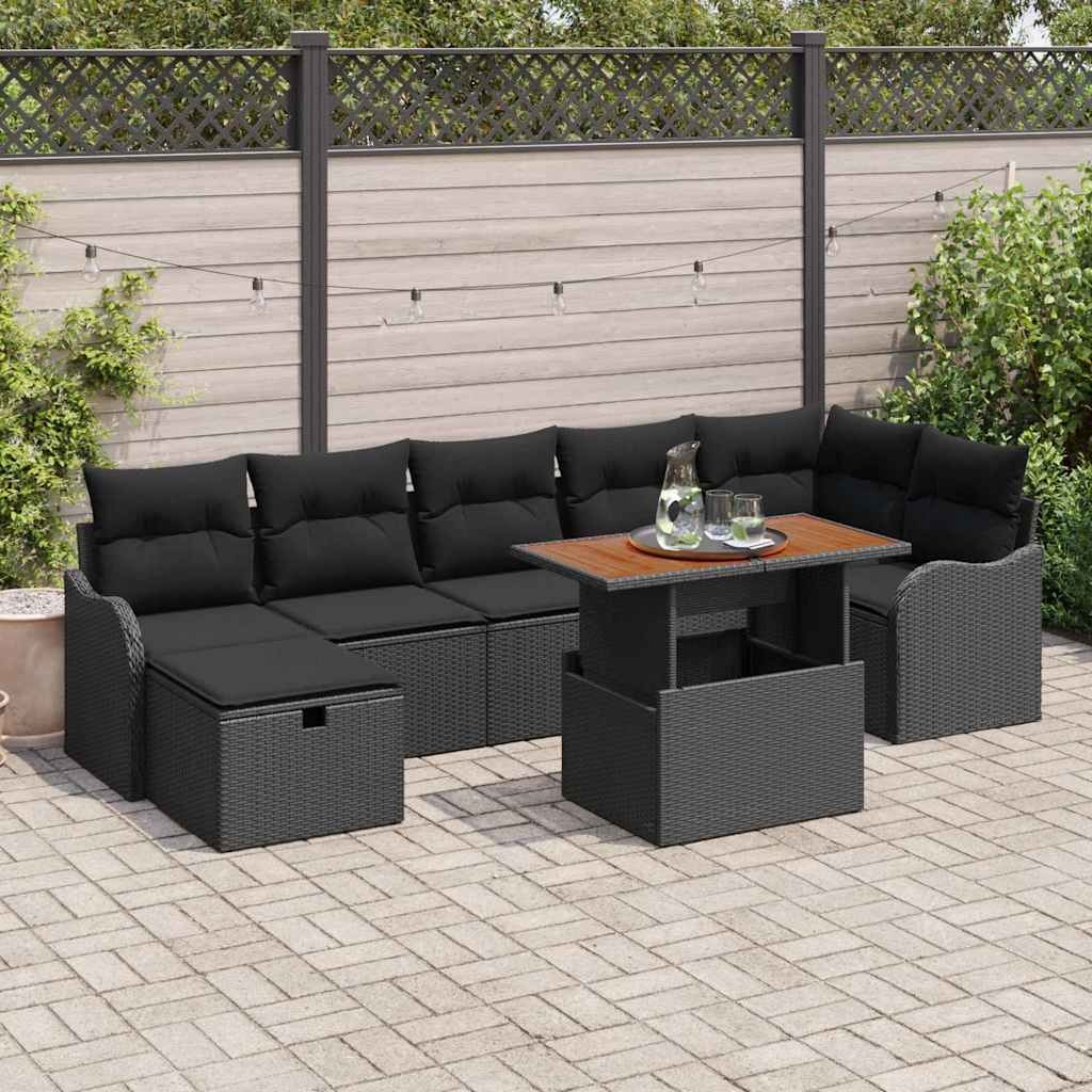 VidaXL Zestaw Sof na Ogród z przechowywaniem 8 pcs Czarny Polirattan