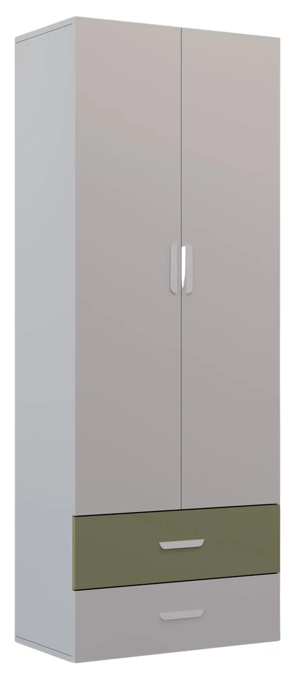 Dwudrzwiowa szafa z 2 szufladami dla dzieci kaszmir + zielony G9-L92