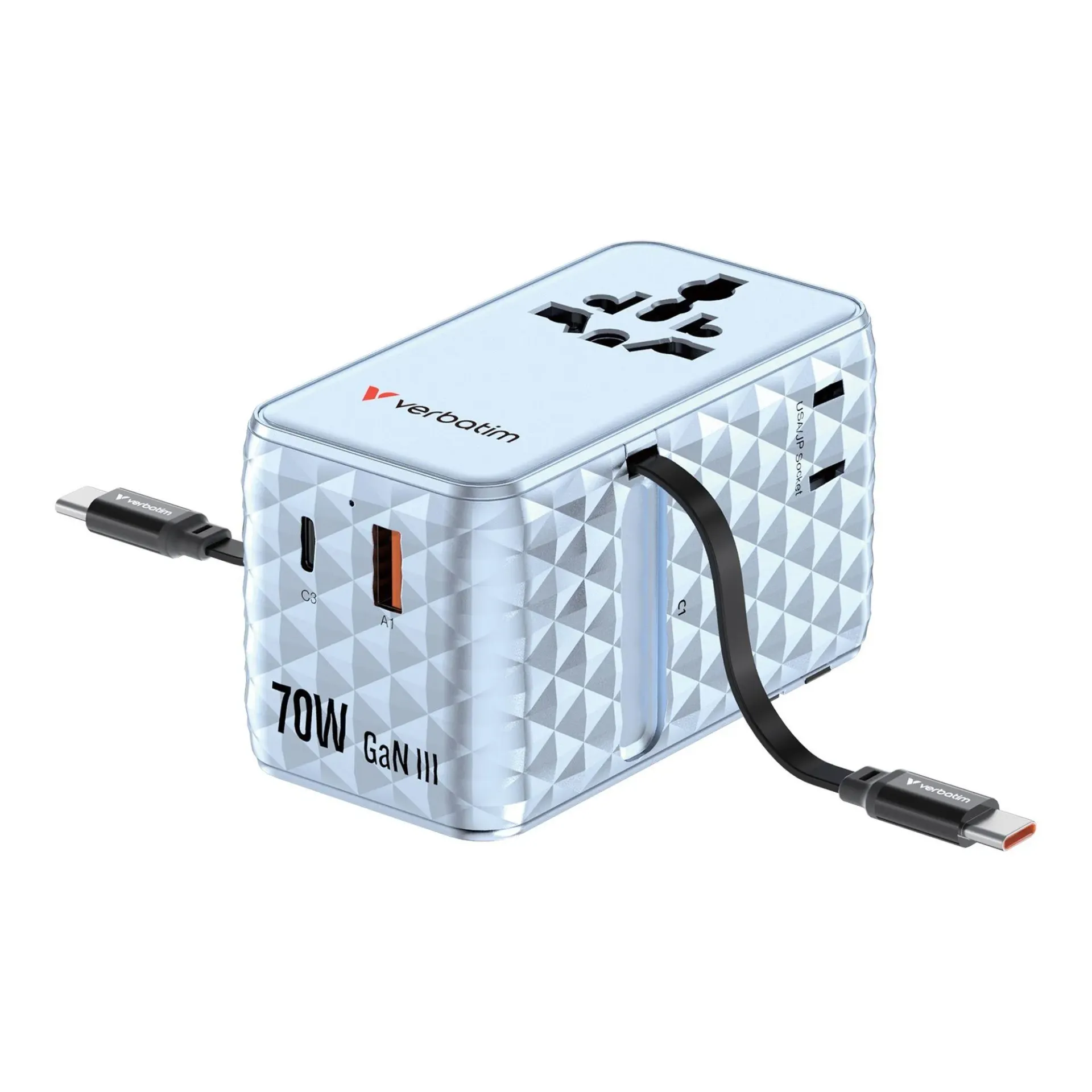Adapter podróżny Verbatim Charge 'n' Travel GaN III globalny 1xUSB-C PD 3.0 30187