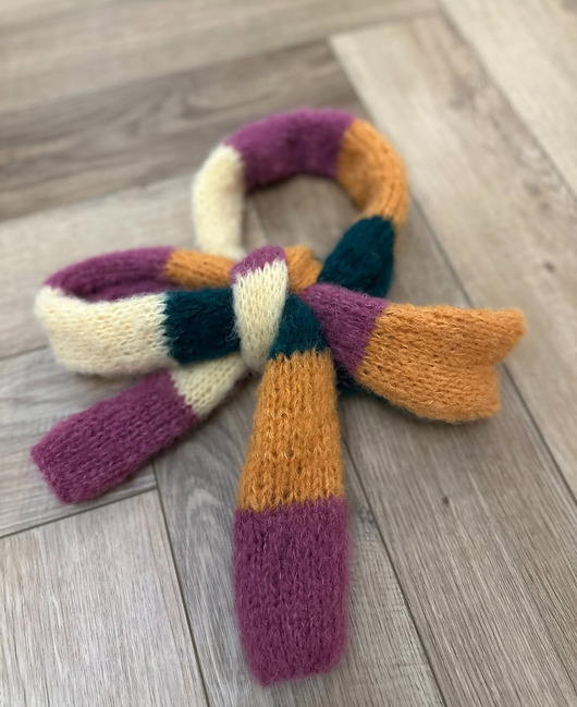 Szalik Pasiak z alpaki i jedwabiu Handmade Podwójna nić