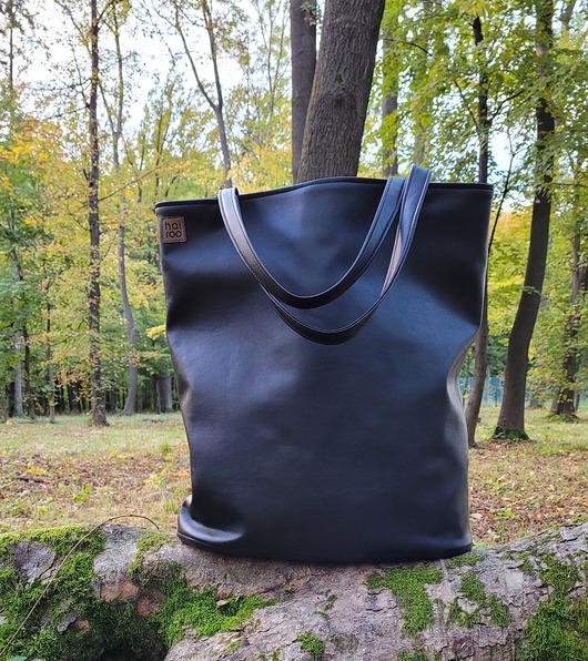 Mega shopper duża torba czarna na zamek