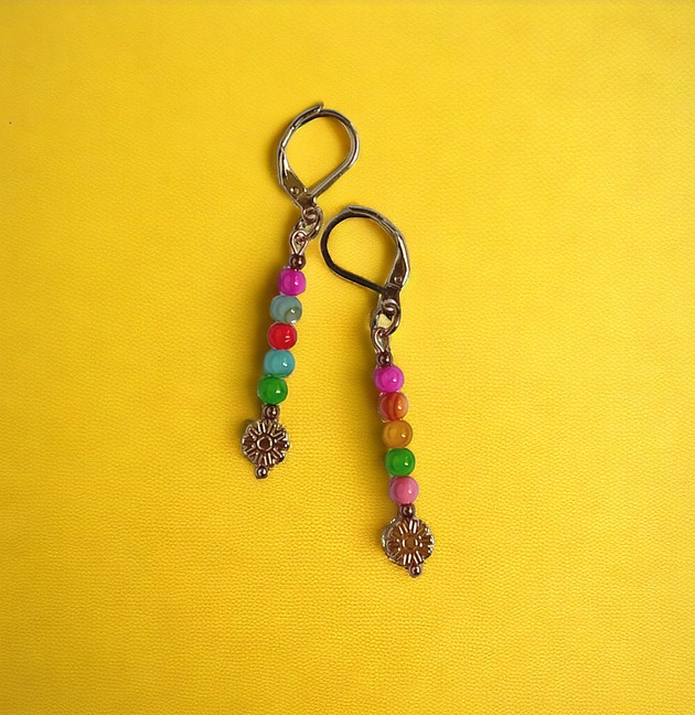 Kolczyki : summer collection : kolorowa muszla, kwiatuszki