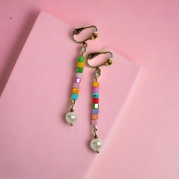 Klipsy długie : summer collection : muszla i perły